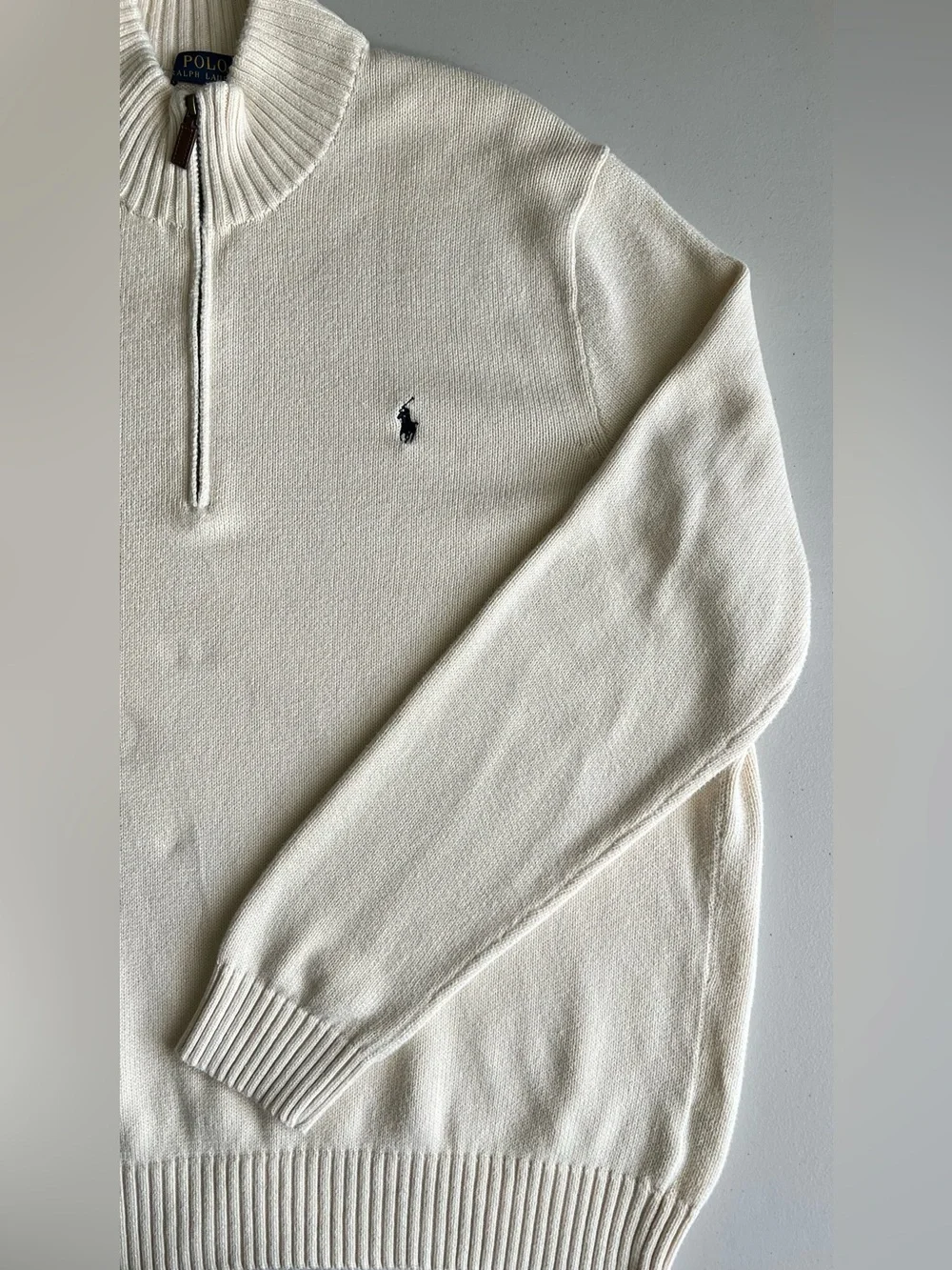 Polo Ralph Lauren Cotton Knit Quarter Zip Sweater Cream Ivory XXL